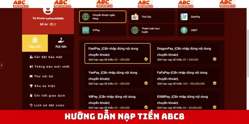 Nạp Tiền ABC8 - Thao Tác Nhanh Với Các Phương Thức Hiện Đại 3 Tổng hợp các phương thức nạp tiền tài khoản ABC8 dễ dàng